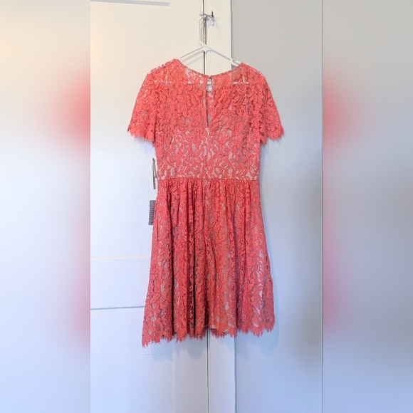 Eliza J Womens Cocktail Dress Size 10 Coral Lace Fit Flare Swing Wedding Guest - Picture 2 of 6